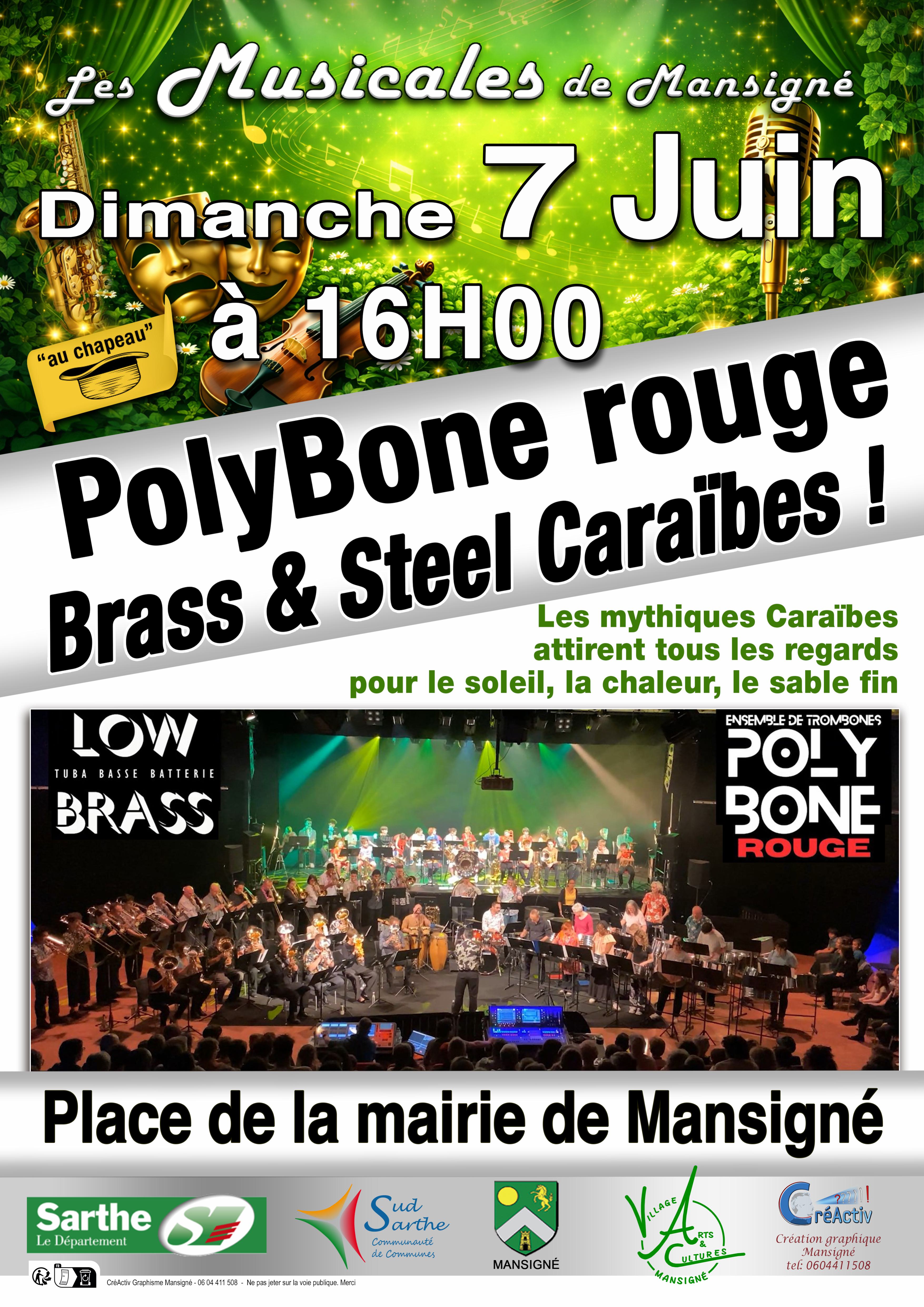Les musicales de Mansigné. Concert, PolyBone Rouge Brass & Steel Caraïbes !