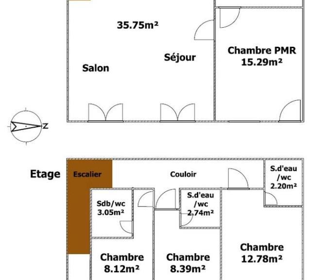 Plan du gîte avec 4 chambres et 4 salle d'eau privatives avec chacune 1 wc_22