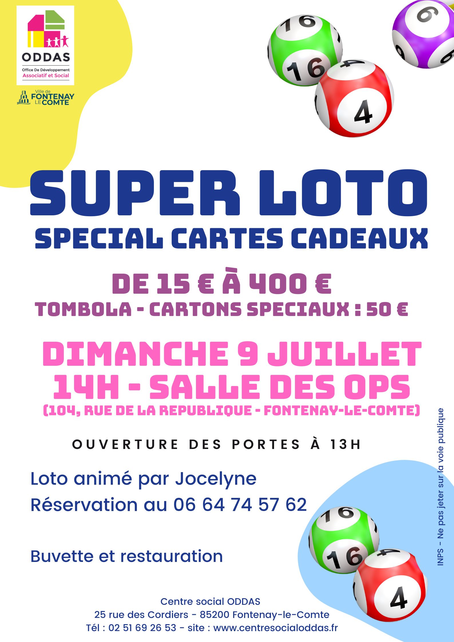 SUPER LOTO - CENTRE SOCIAL ODDAS - SALLE DES OPS FONTENAY-LE-COMTE ...