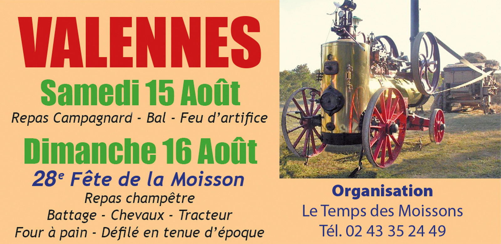 28ème fête de la moisson, repas campagnard, bal & feu d’artifice