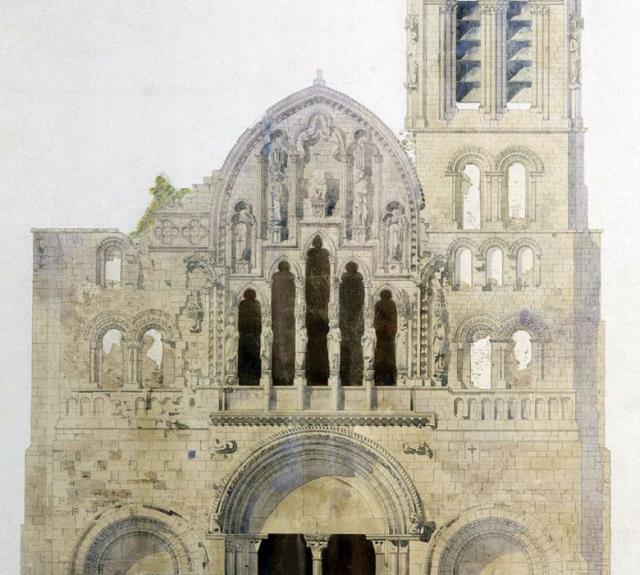 Viollet-le-Duc-Releve-aquarelle-de-la-facade-de-la-Madeleine-de-Vezelay_MAP-2-780x1024
